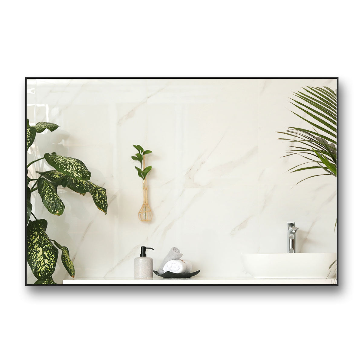 36x24 inch modern black bathroom mirror with aluminum frame decorative wall mirror suitable for living room, bedroom