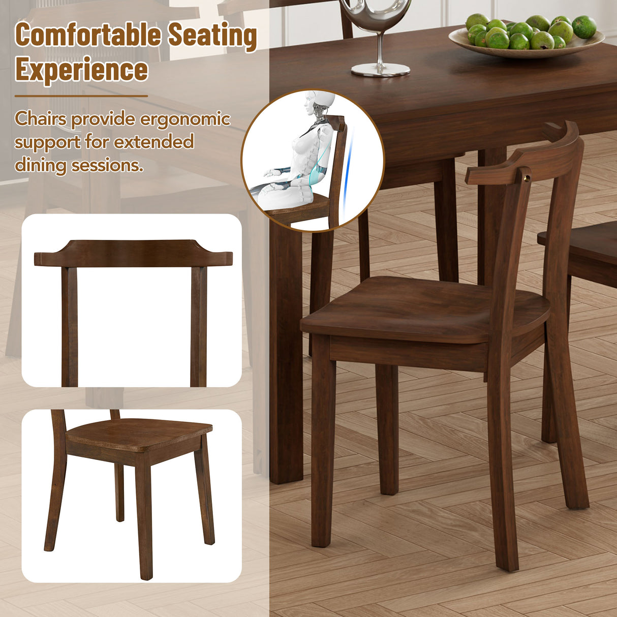 TOPMAX 65 "5-piece set with wheels and expandable dining table set 17.7" pull-out side table and small dining chair Brown