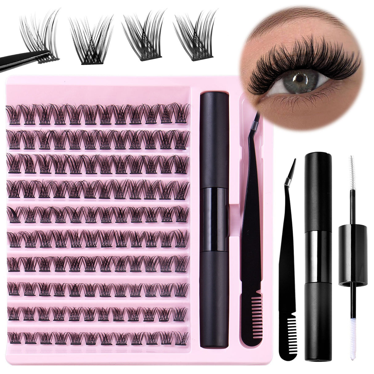 Eyelash DIY Eyelash Extensions Kit Private Label Lash Clusters DIY with Bond Seal Glue and Tweezers Set - V.I.P Digital Presence