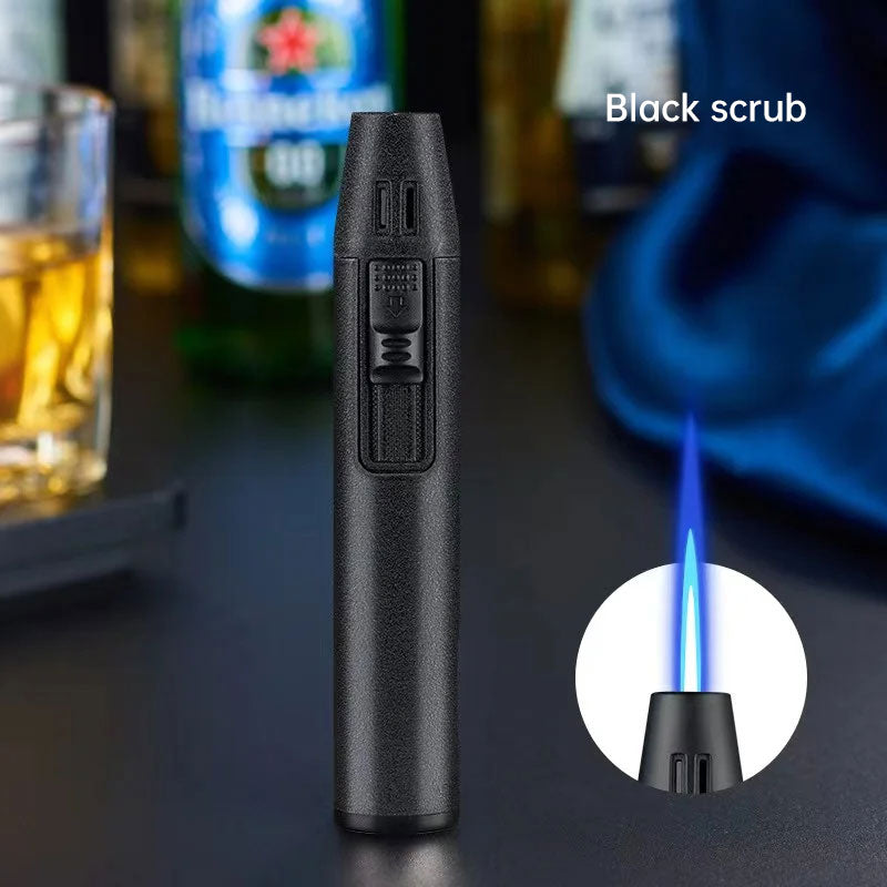 Pen Metal Lighter Mini Spray Gun Inflatable Windproof Butane Gas Lighter Adjustable Straight Shot Blue Flame Cigarette Tools - V.I.P Digital Presence