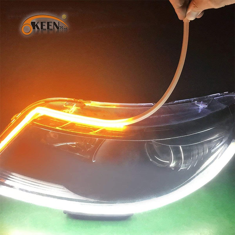 60cm New Slim Amber Sequential Flexible LED DRL For Headlight Strip Daytime Running Light With Yellow Turn Signal Lamp 12V - V.I.P Digital Presence