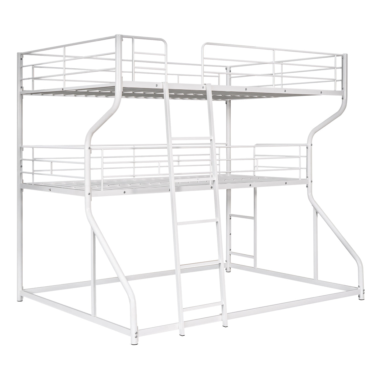Full XL over Twin XL over Queen Size Triple Bunk Bed with Long and Short Ladder White