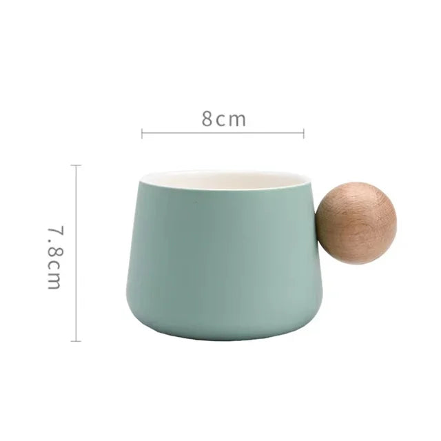 Ceramic Coffee Cup and Saucer Set Espresso Cups Light Luxury Wooden Handle Afternoon Tea Mug Female Original Mugs Couple Gifts - V.I.P Digital Presence