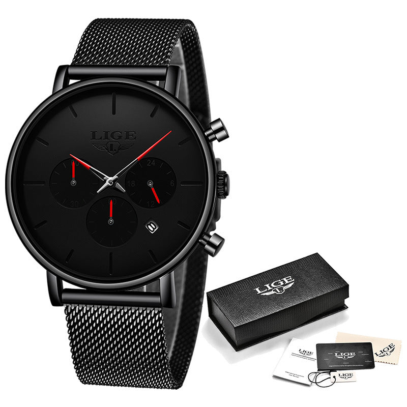 LIGE Men's Mesh Belt Personality Ultra Thin Fashion Multi-Functional Waterproof Quartz Watch Watch - V.I.P Digital Presence