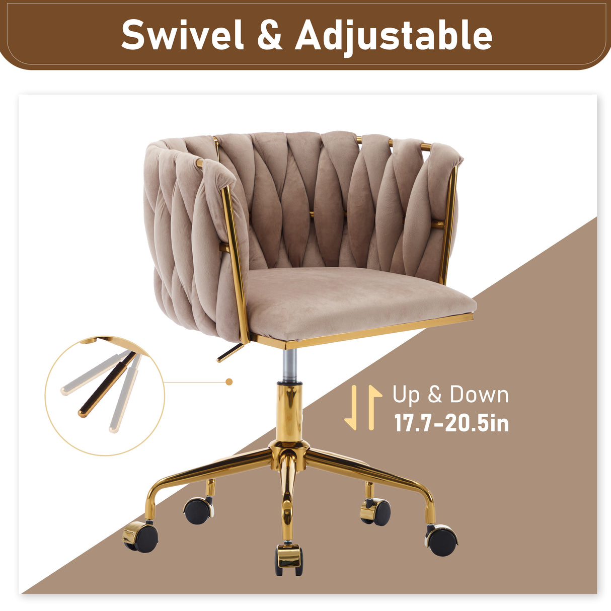 Velvet Vanity Chair with Wheels, Accent Chair Makeup Vanity Chair with Hand Woven Backrest (GRAY) - V.I.P Digital Presence