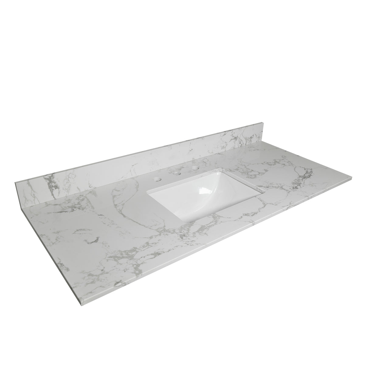 Montary 43x22 bathroom stone vanity top engineered stone carrara white marble color with rectangle undermount ceramic sink and 3 faucet hole with back splash