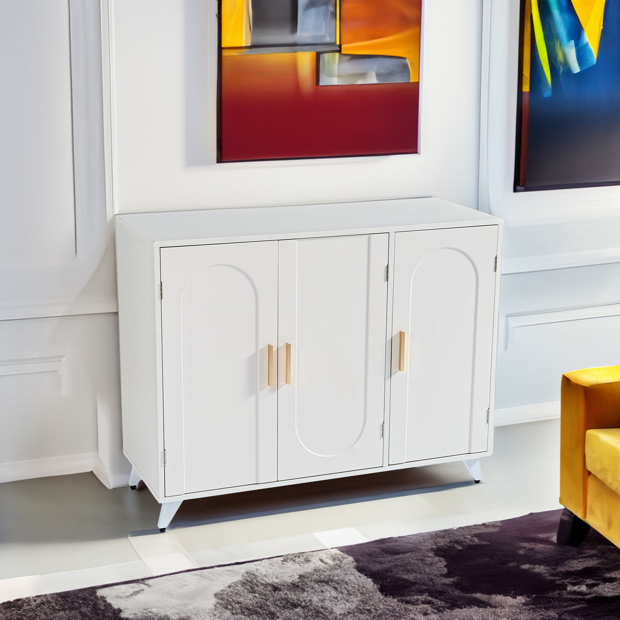 Sideboard Buffet cabinet with 3 doors and removable shelves, for living room, dining room, ivory white - V.I.P Digital Presence