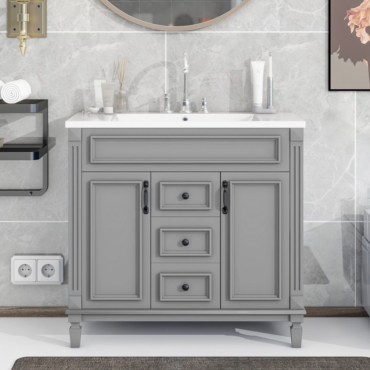 36'' Bathroom Vanity with Top Sink, Modern Bathroom Storage Cabinet with 2 Soft Closing Doors and 2 Drawers, Single Sink Bathroo - V.I.P Digital Presence