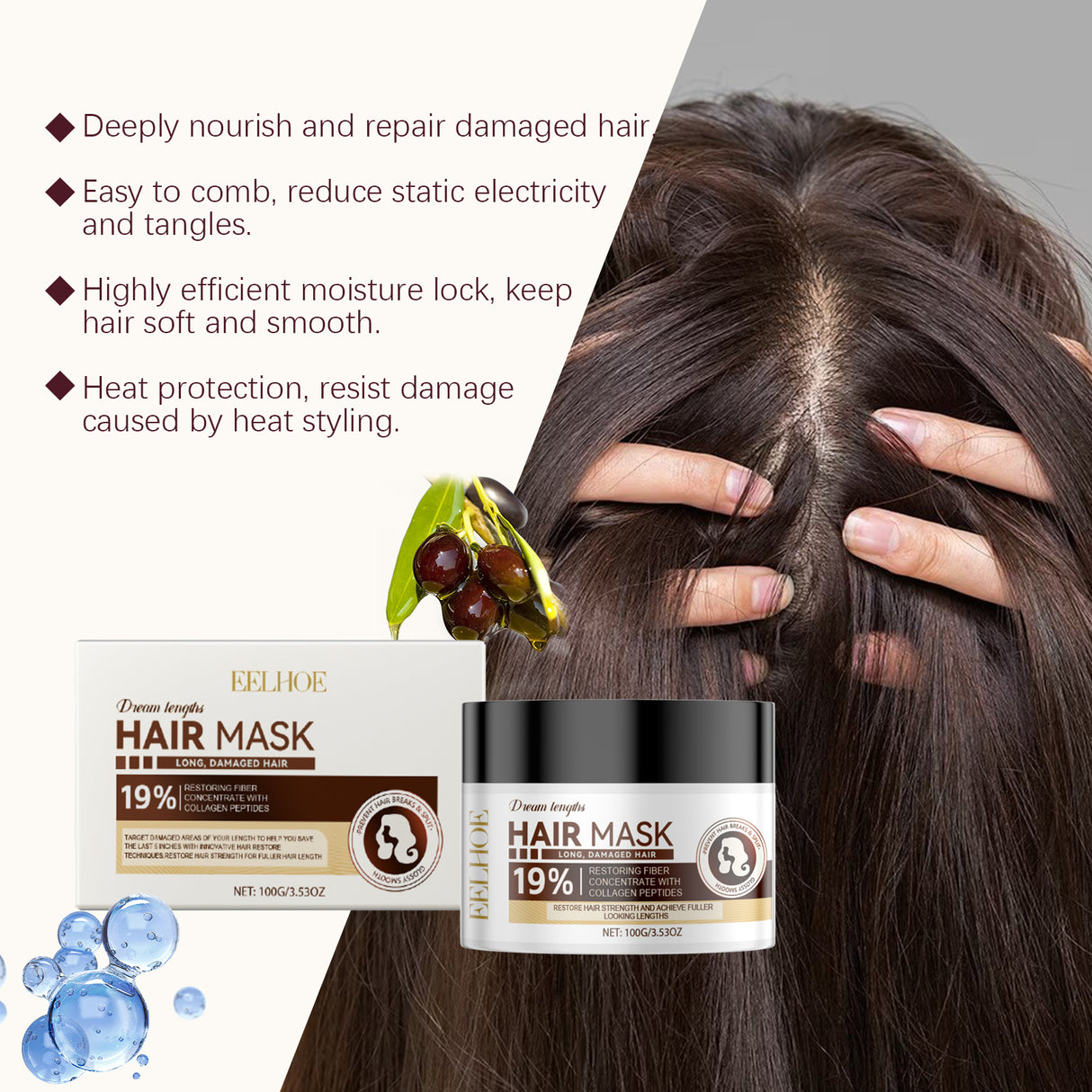 Heat Protection Free Shampoo Mask Gently Curing Dry, Split And Frizzy Hair At The End Of Hair Smooth And Bright Hair Mask - V.I.P Digital Presence