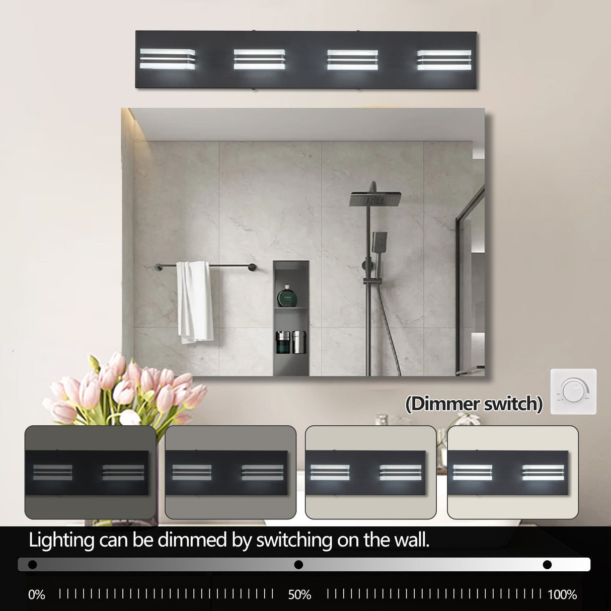 LED Modern Black Vanity Lights, 4-Lights Acrylic Matte Black Bathroom Vanity Lights Over Mirror - V.I.P Digital Presence