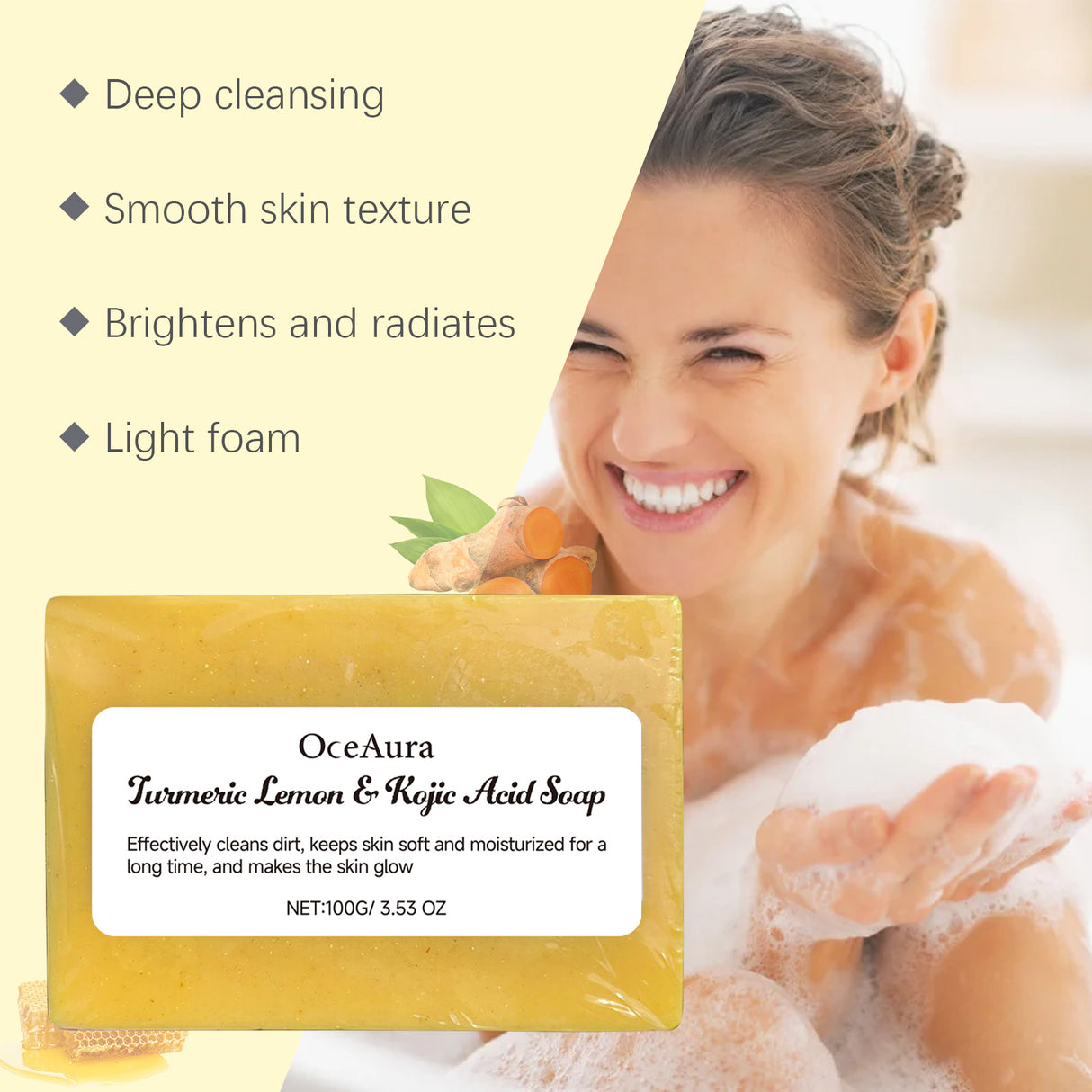 Turmeric Lemon Kojic Acid Soap Gently Cleanses And Moisturizes Skin, Body Cleansing And Refreshing Bath Soap