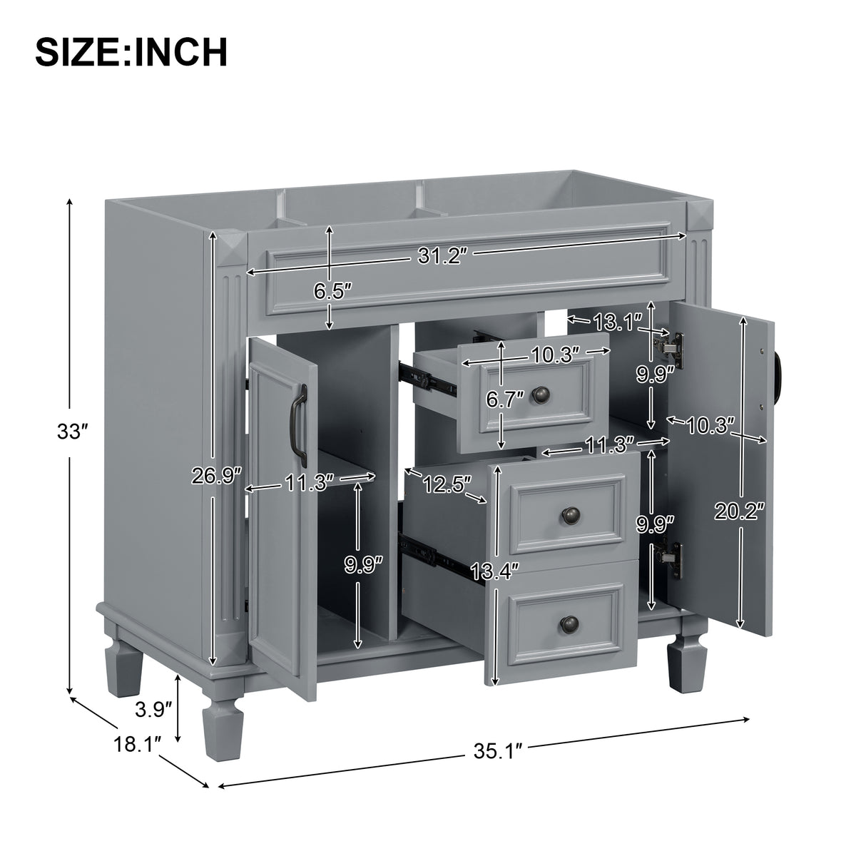 36'' Bathroom Vanity without Top Sink Cabinet only Modern Bathroom Storage Cabinet with 2 Soft Closing Doors and 2 Drawers - V.I.P Digital Presence