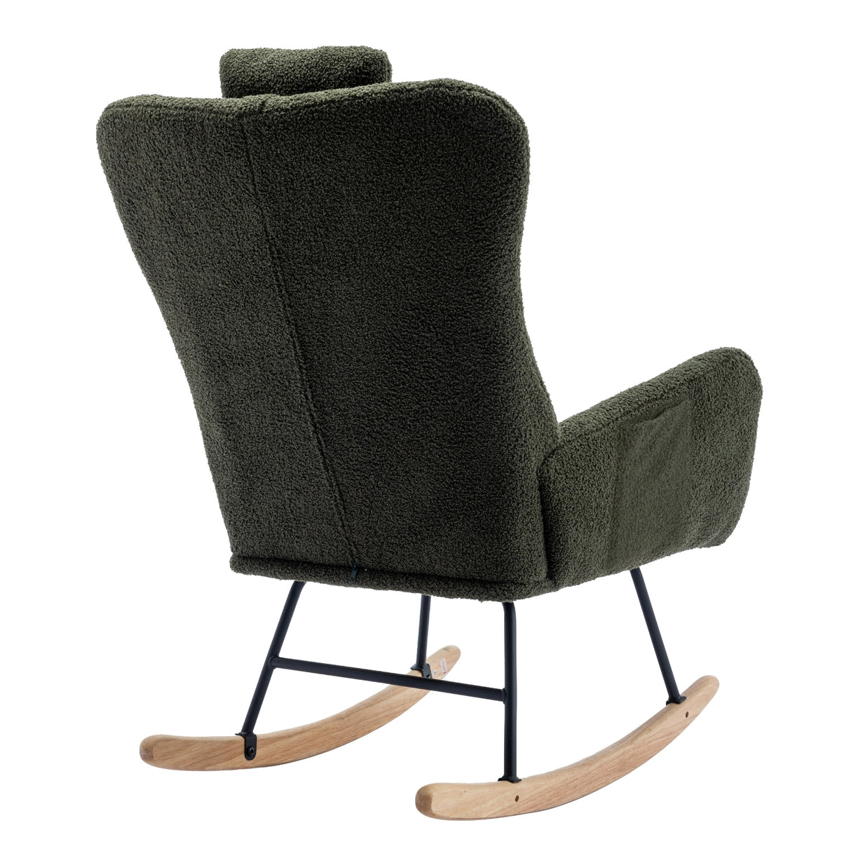 35.5-inch soft Teddy fabric rocking chair with pockets, comfortable wing straps, secure solid wood base (dark green)