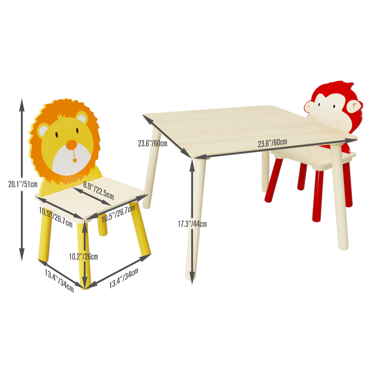 Kids Table and 2 Chairs Set 3 Pieces Toddler Table and Chair Set Wooden Activity Play Table Set (Lion&Monkey) - V.I.P Digital Presence