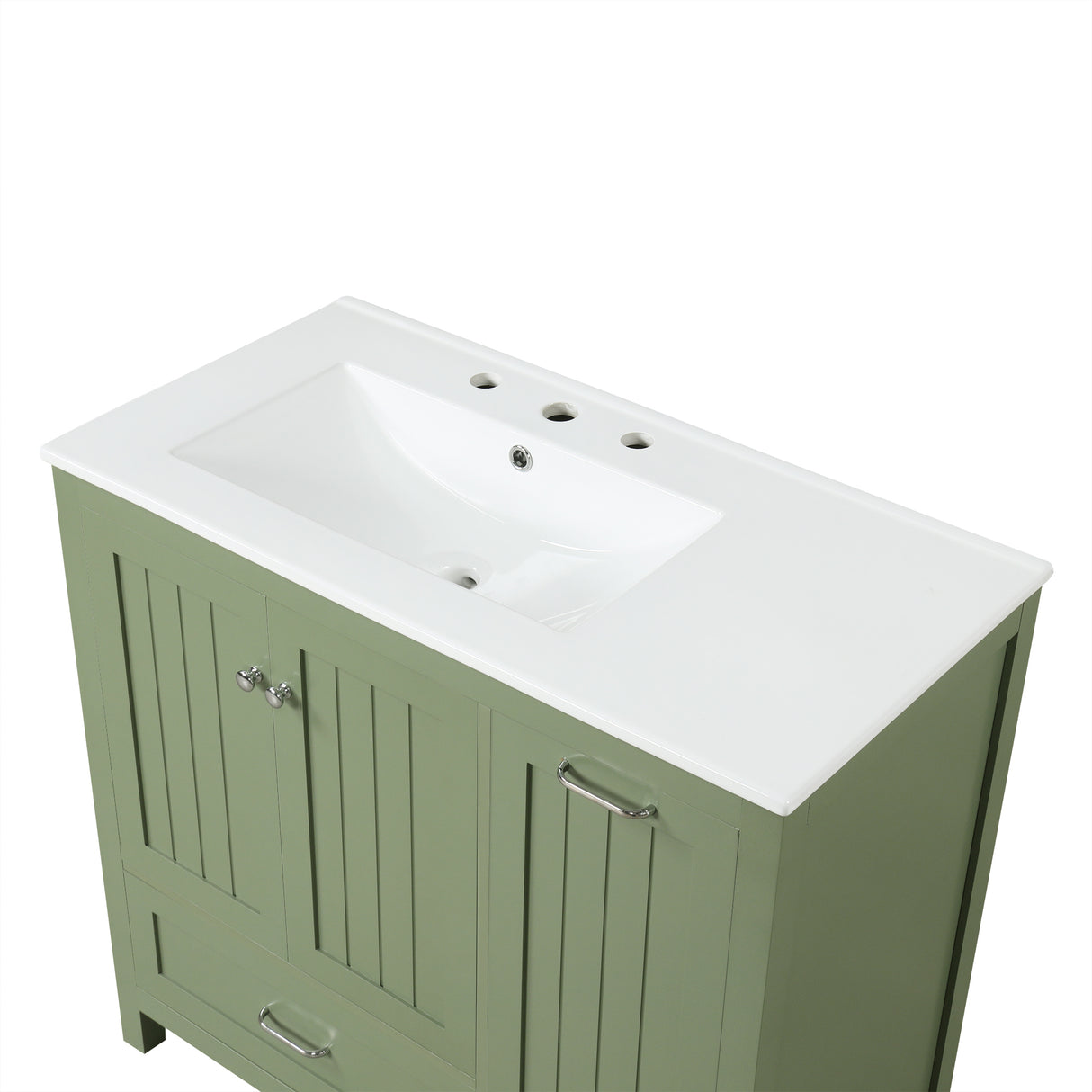 36 inch bathroom vanity with sink, one double door cabinet one large drawer and one flip drawer solid wood and MDF board, green - V.I.P Digital Presence
