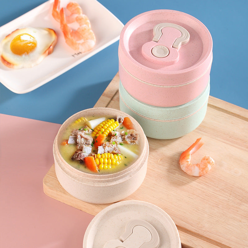 Sealed portable wheat straw insulated lunch box lunch box can be heated in microwave 650ml round lunch box - V.I.P Digital Presence