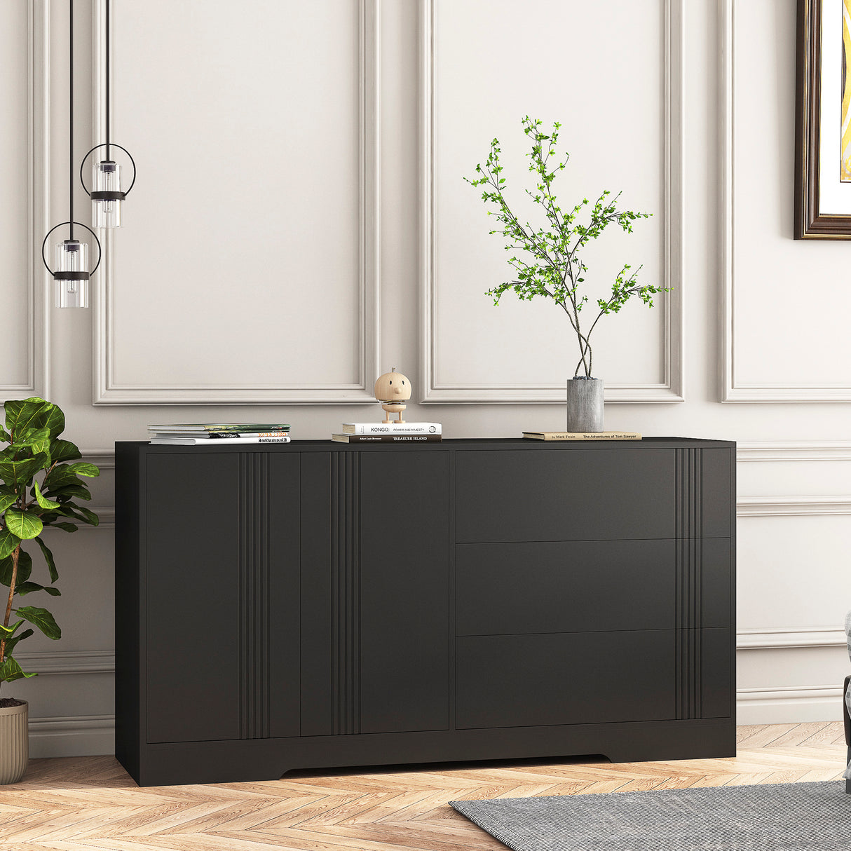 Modern kitchen buffet lockers with storage space, drawers and doors, and a large coffee bar with adjustable kitchen shelves - V.I.P Digital Presence
