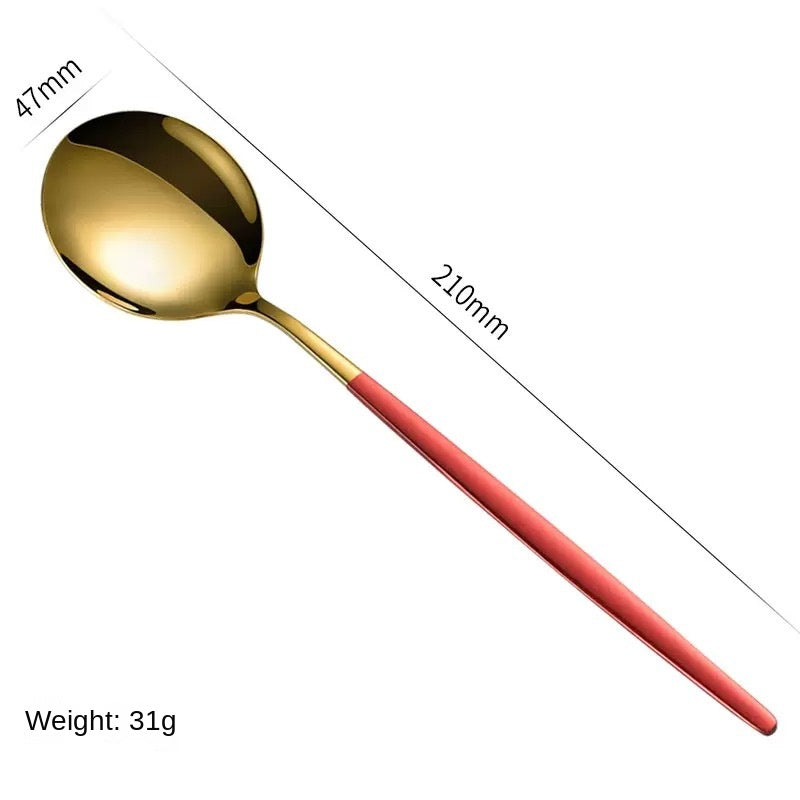 Stainless Steel Cutlery Set with Portuguese Gold Spray Painted Steak Knife, Fork, Spoon, and Tea Spoon 4-Piece Gift Pack - V.I.P Digital Presence