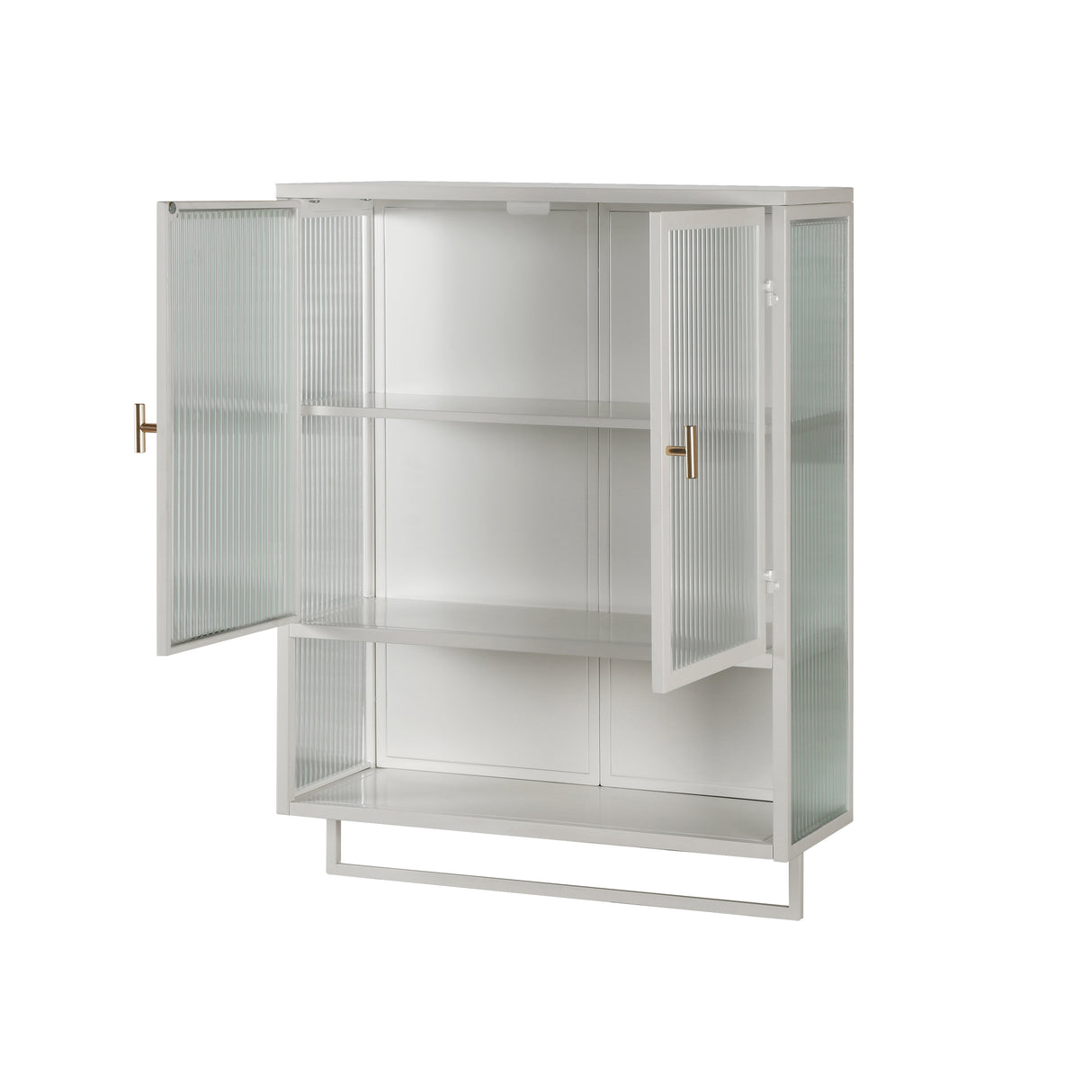 23.62"Glass Doors Modern Two-door Wall Cabinet with Featuring Two-tier Enclosed Storage an Open Shelf and Towel Rack