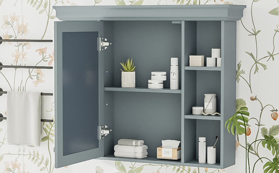 35 ''x 28' 'blue wall mounted bathroom storage cabinet with mirror door and medication cabinet with 6 open shelves - V.I.P Digital Presence