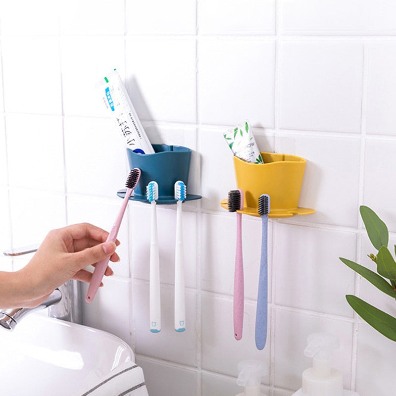 Toothbrush Holder Non-perforated Paste Tooth Holder Razor Bathroom Wall-mounted Brushing And Washing Face Multifunctional Rack - V.I.P Digital Presence