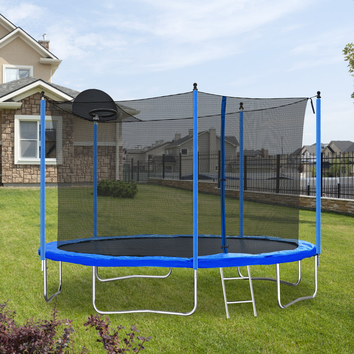12FT Trampoline for Adults & Kids with Basketball Hoop, Outdoor Trampolines w/Ladder and Safety Enclosure Net for Kids and adult - V.I.P Digital Presence