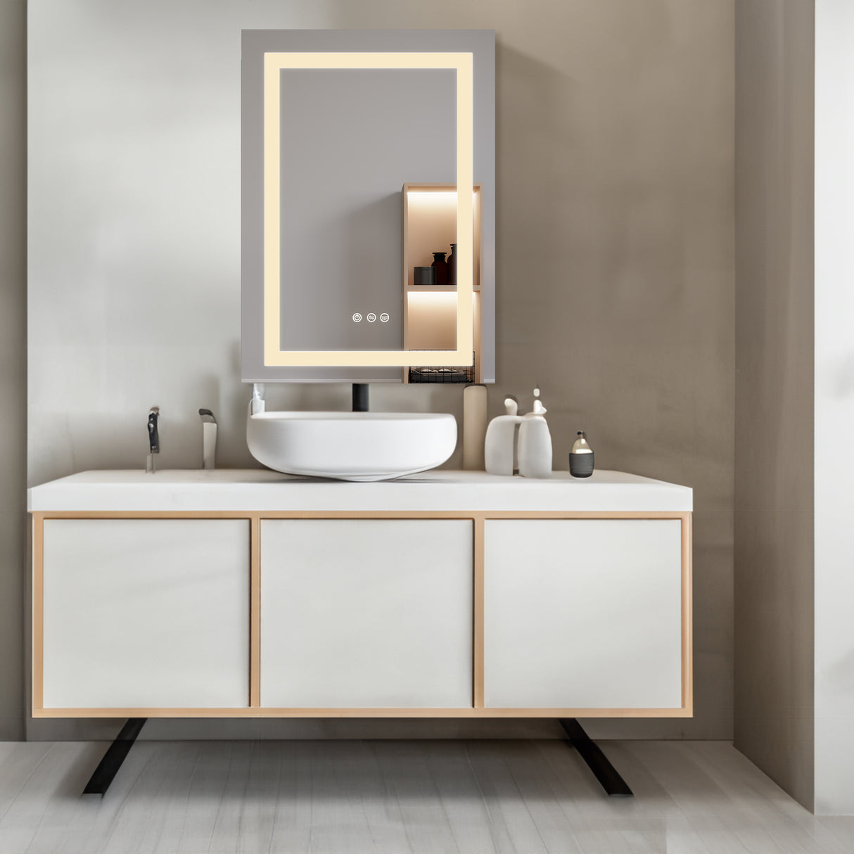 26x20 inch(Left Door) bathroom medicine cabinet with LED mirror 3000K~6000K single door lighting bathroom cabinet with touch switch adjusta - V.I.P Digital Presence