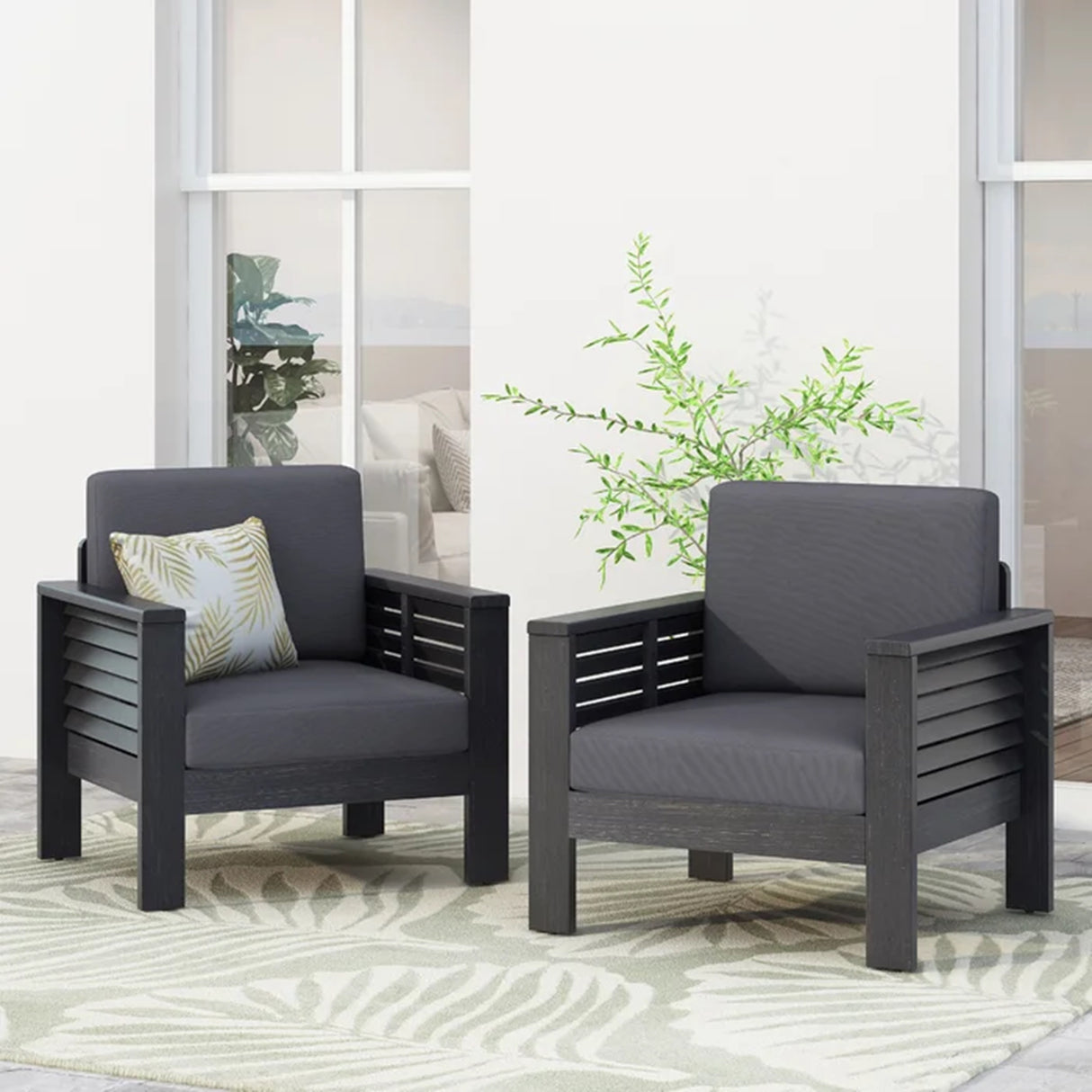 ( Set of 2) Outdoor Acacia Wood Club Chairs with Cushions, Dark Gray, 27.75"D x 32"W x 27.75"H - V.I.P Digital Presence