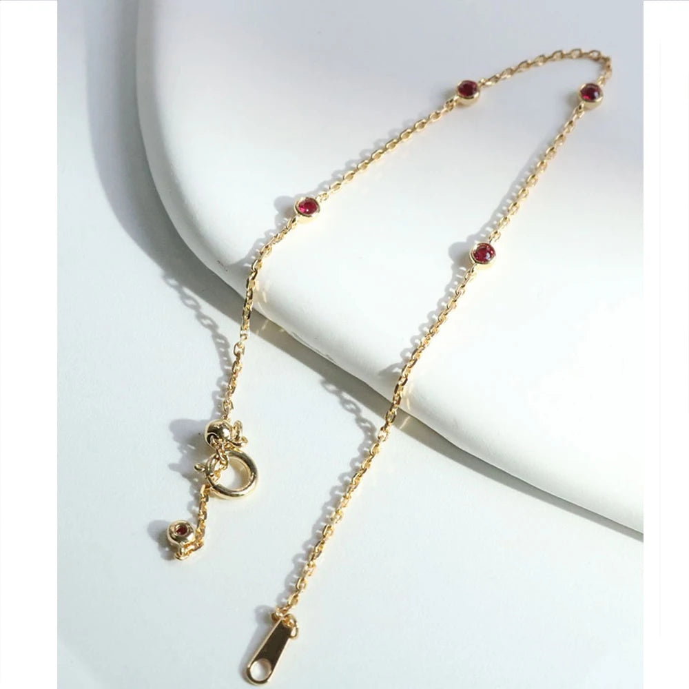 925 Sterling Silver Four Round Mini Ruby Zircon Bracelet for Women Fashion Niche Light Luxury Exquisite Chain Bracelet - V.I.P Digital Presence