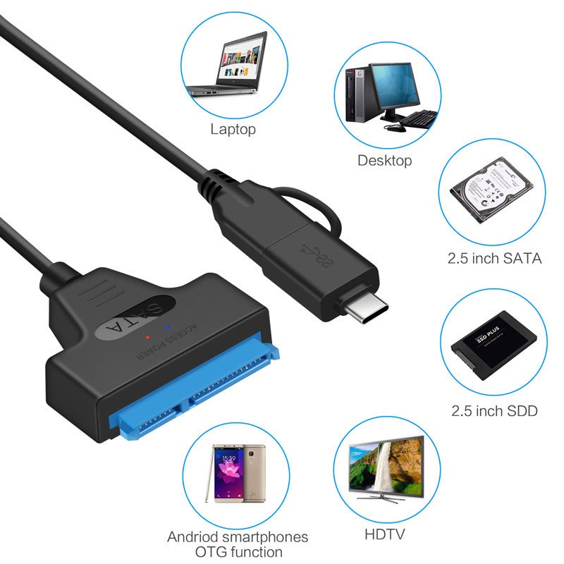 USB 3.0 USB C to SATA Easy Drive Cable Hard Disk Adapter Cable 2-in-1 Easy Drive Cable 50CM - V.I.P Digital Presence