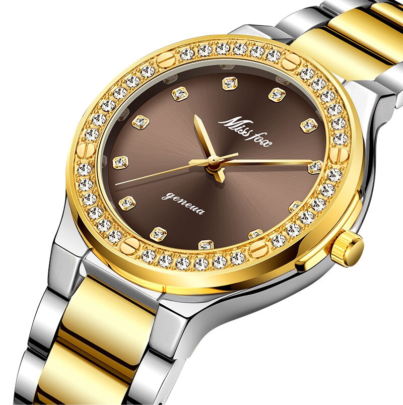 MISSFOX 2742 Elegant Woman Watch Luxury Brand Female Wristwatch Japan Movt 30M Waterproof Gold Expensive Analog Geneva Quartz Watch - V.I.P Digital Presence