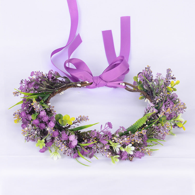 Flower garland headpiece simulation full sky star small floral ribbon lavender hair accessory studio Hanfu headband - V.I.P Digital Presence
