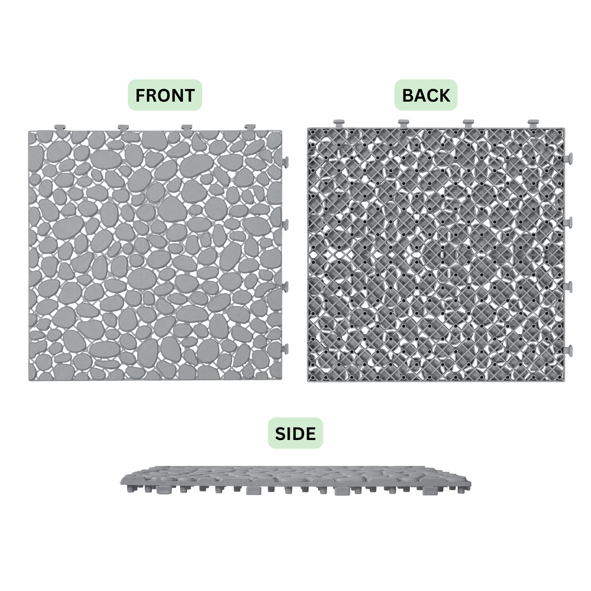 12 x 12 inch gray interlocking deck tiles, plastic waterproof pebble pattern, pack of 12 pieces - V.I.P Digital Presence