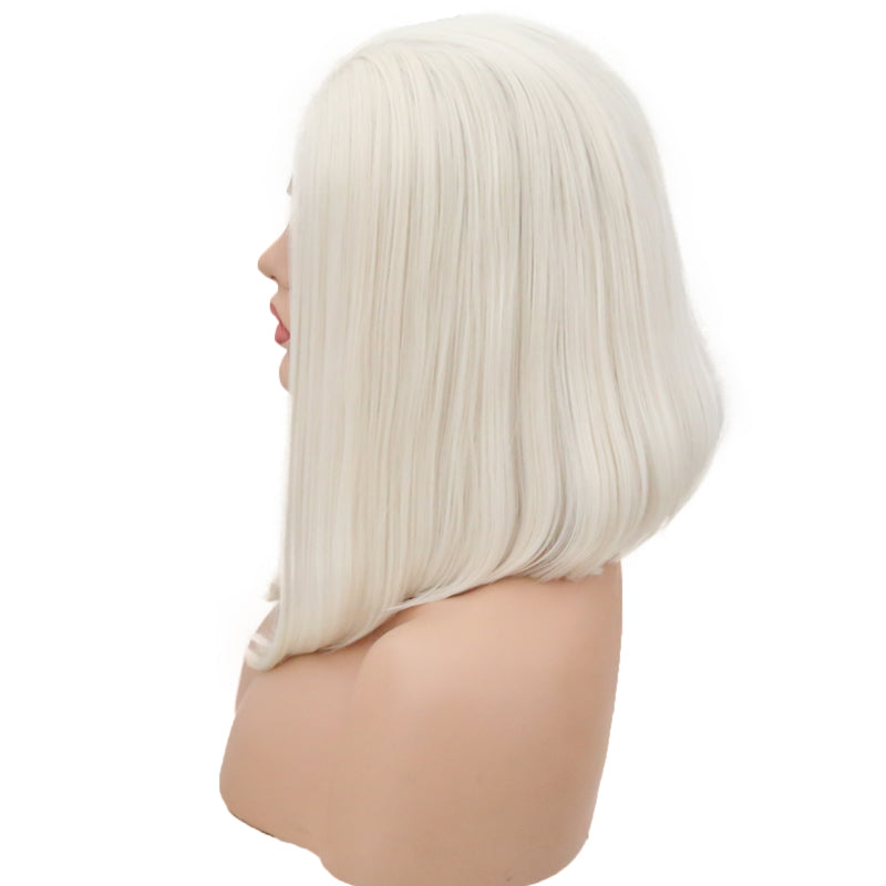 New Ladies 60# Front Lace Bobo Short Curly Lanting Pure White Hair Tail Slightly Curly Wig Headgear - V.I.P Digital Presence
