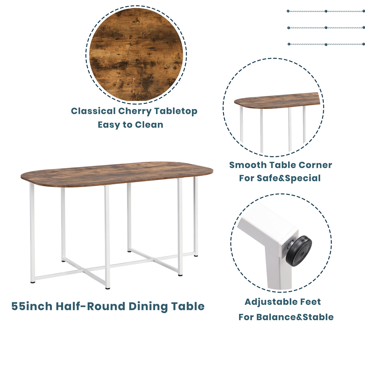 TOPMAX Modern 7-Piece Dining Table Set with Faux Marble Compact 55Inch Kitchen Table Set for 6 White+Cherry