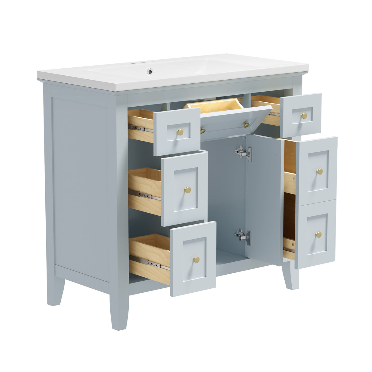 36 inch bathroom vanity with resin sink combination set with 6 drawers and 2 cabinets, storage cabinet vanity set, light blue - V.I.P Digital Presence