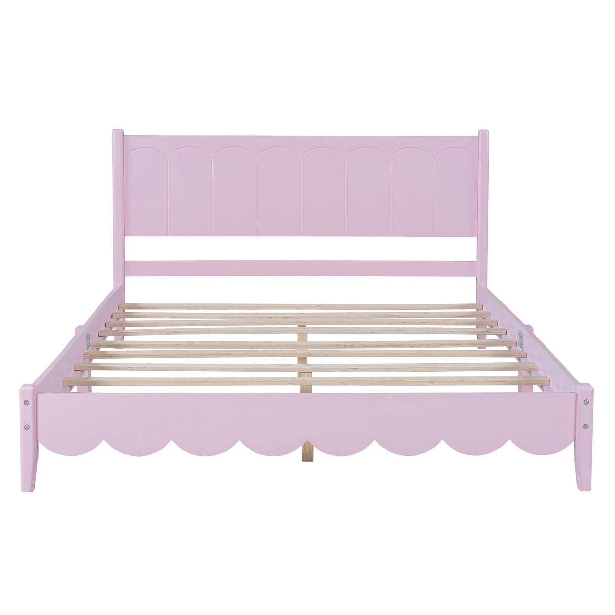 Queen Size Wood Platform Bed Frame, Retro Style Bed with Rectangular Headboard,No Need Box Spring,Pink - V.I.P Digital Presence