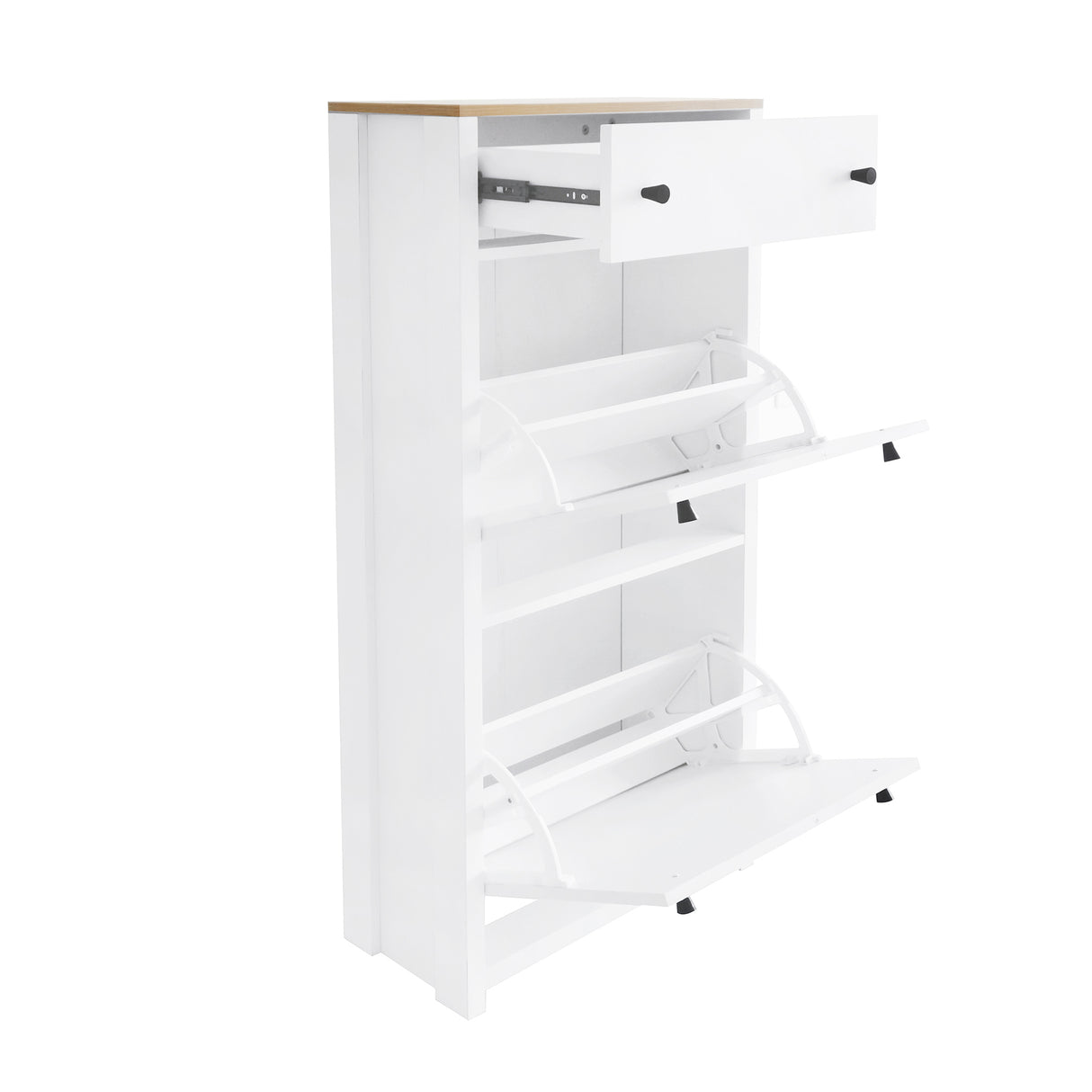 ONTREND with 2 flip drawers, top shoe cabinet with drawers, independent shoe rack with adjustable panel, white - V.I.P Digital Presence