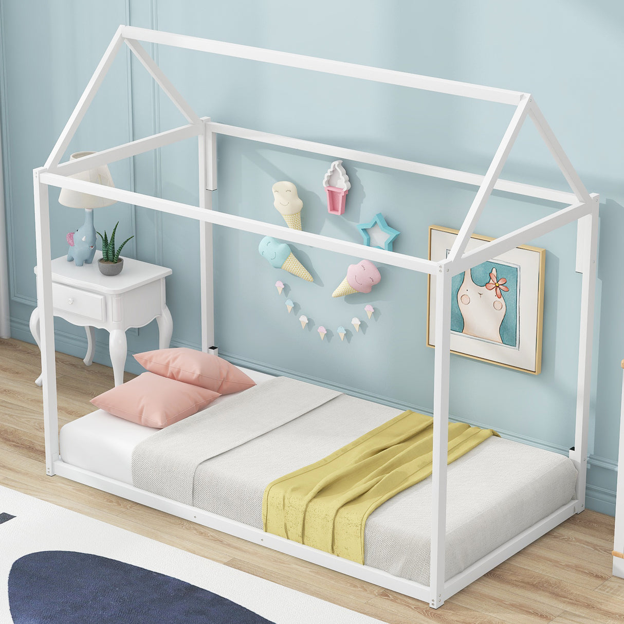 Metal House Shape Platform Bed twin