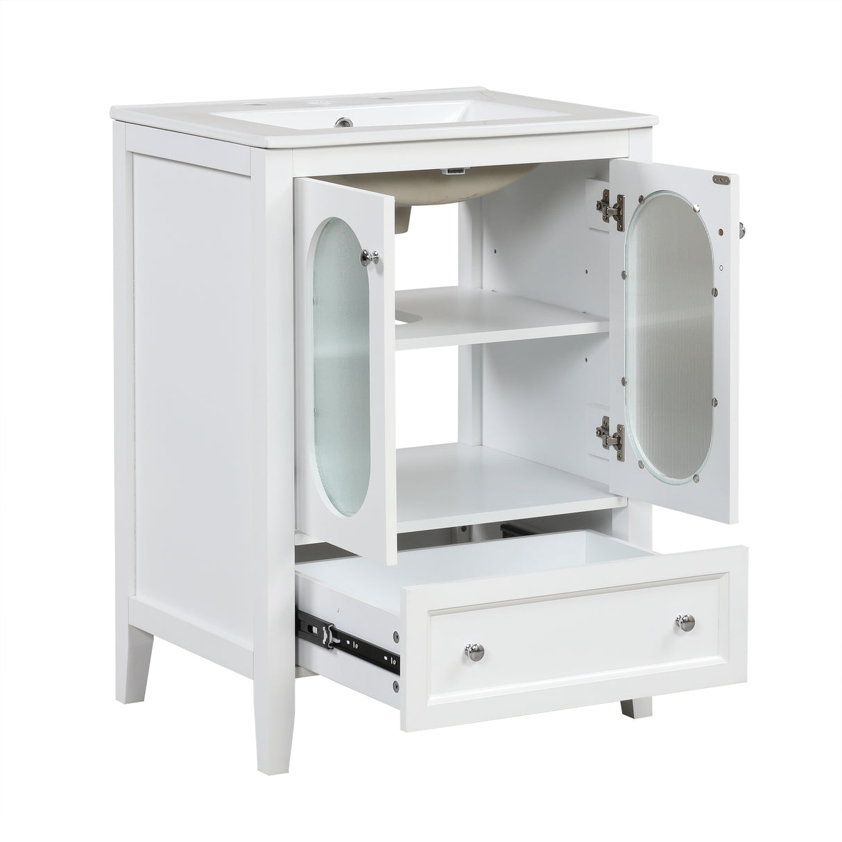24" Bathroom Vanity with Sink, Bathroom Vanity Cabinet with One Drawer and Doors, Adjustable Shelf, Solid Wood and MDF, White - V.I.P Digital Presence