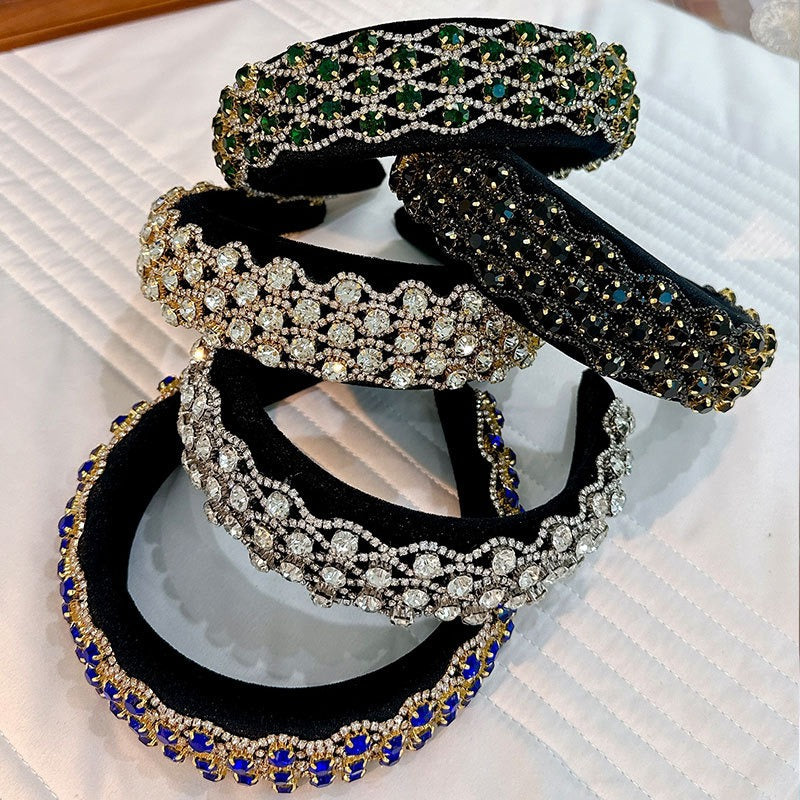 Fashionable full set rhinestone wide edge solid color sponge head hoop - V.I.P Digital Presence
