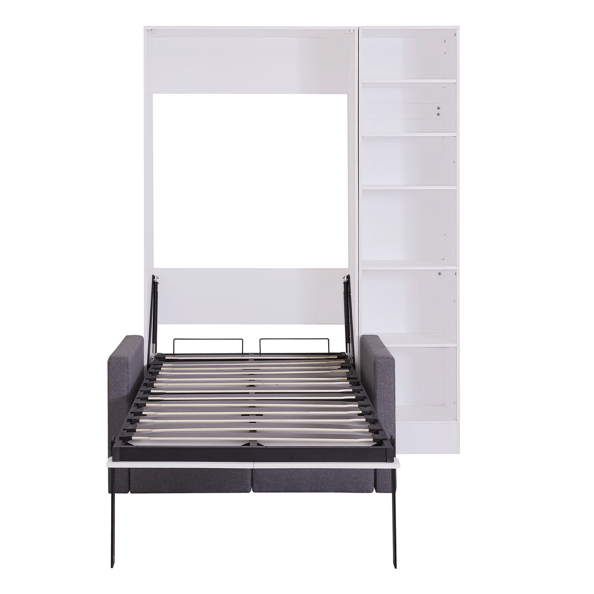 Twin Size Murphy Bed Wall Bed with Sofa,with Shelves,White - V.I.P Digital Presence