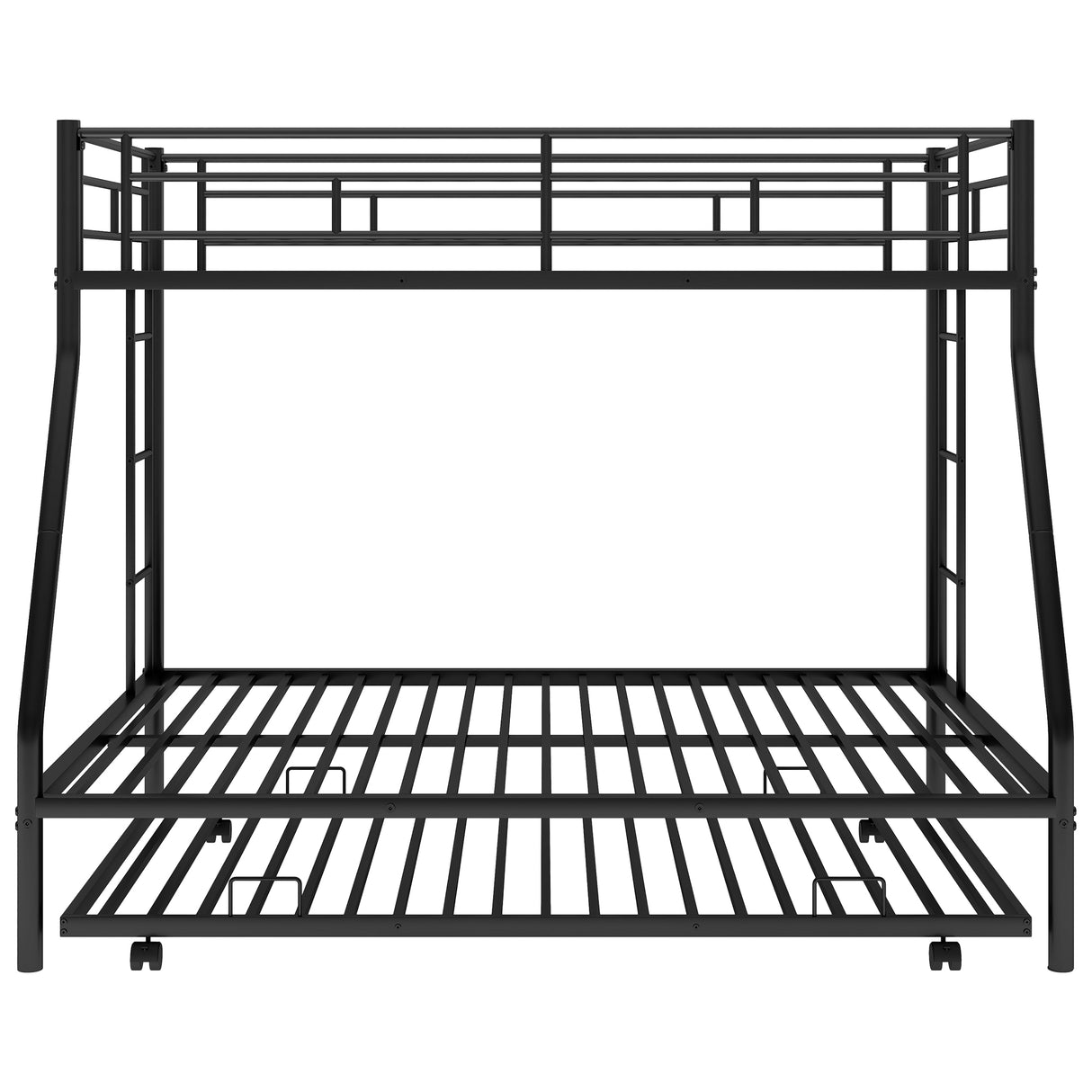 Twin over Full Bed with Sturdy Steel Frame Bunk Bed with Twin Size Trundle Two-Side Ladders Black