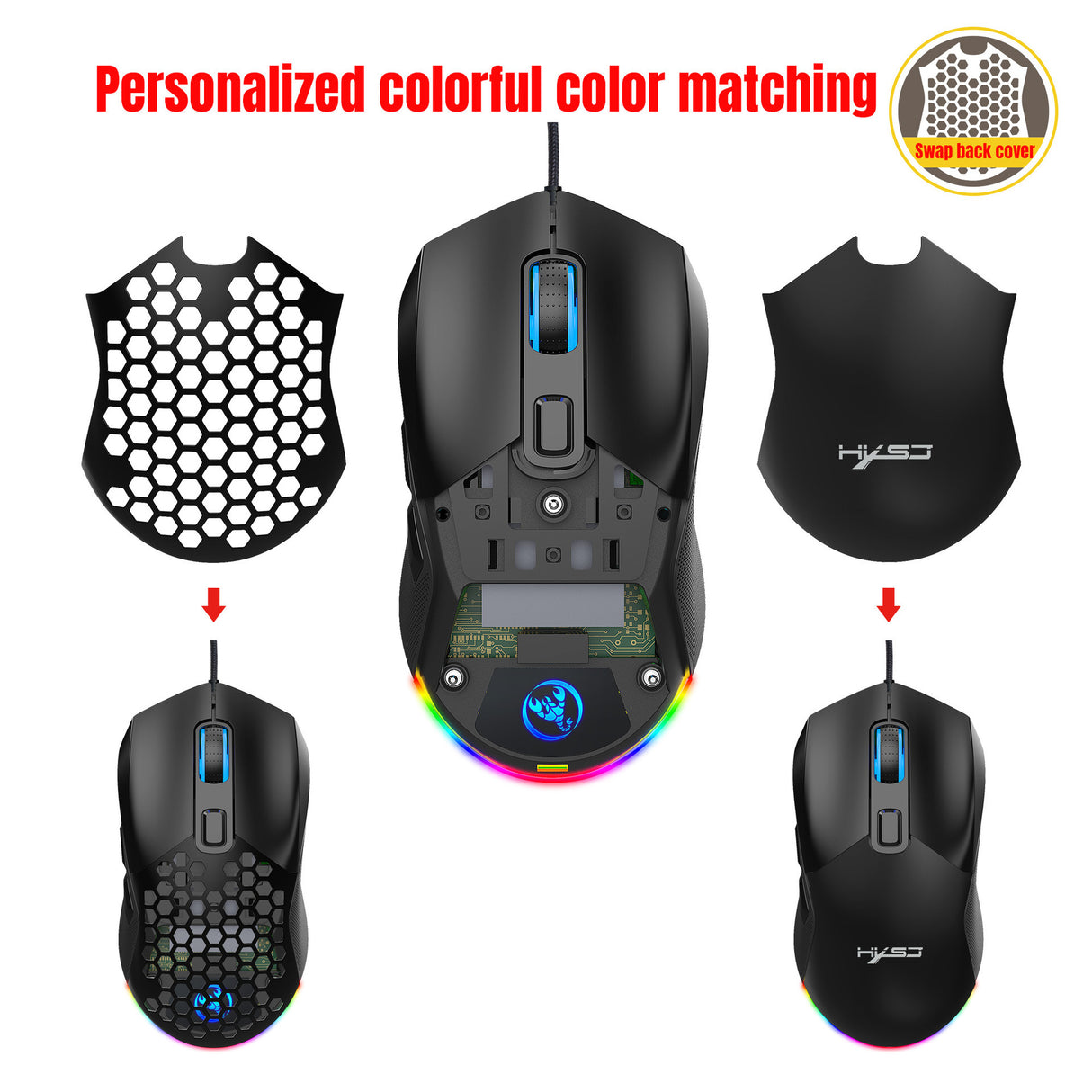 Wired mouse RGB backlight 7200dpi hole gaming mouse interchangeable back cover lightweight - V.I.P Digital Presence