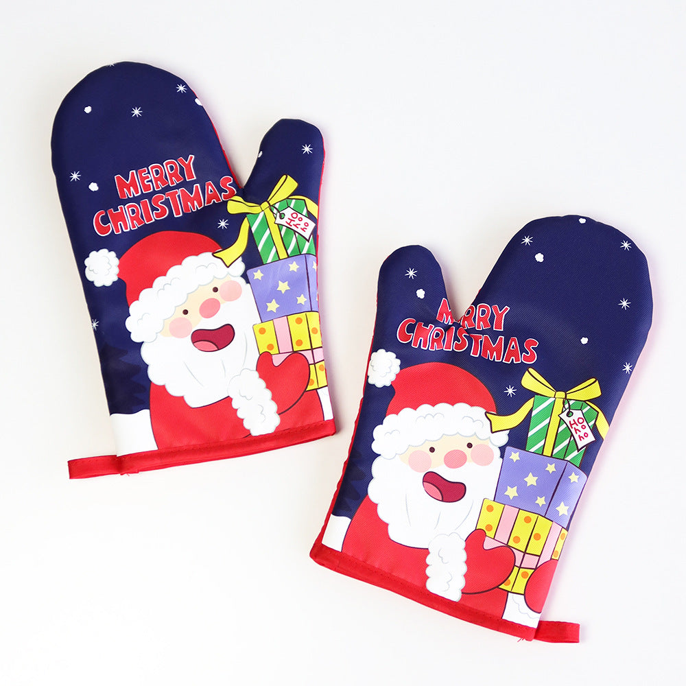 Christmas present Santa Claus insulated gloves, thickened oven gloves, kitchen baking gloves, insulated and heat-resistant gloves - V.I.P Digital Presence