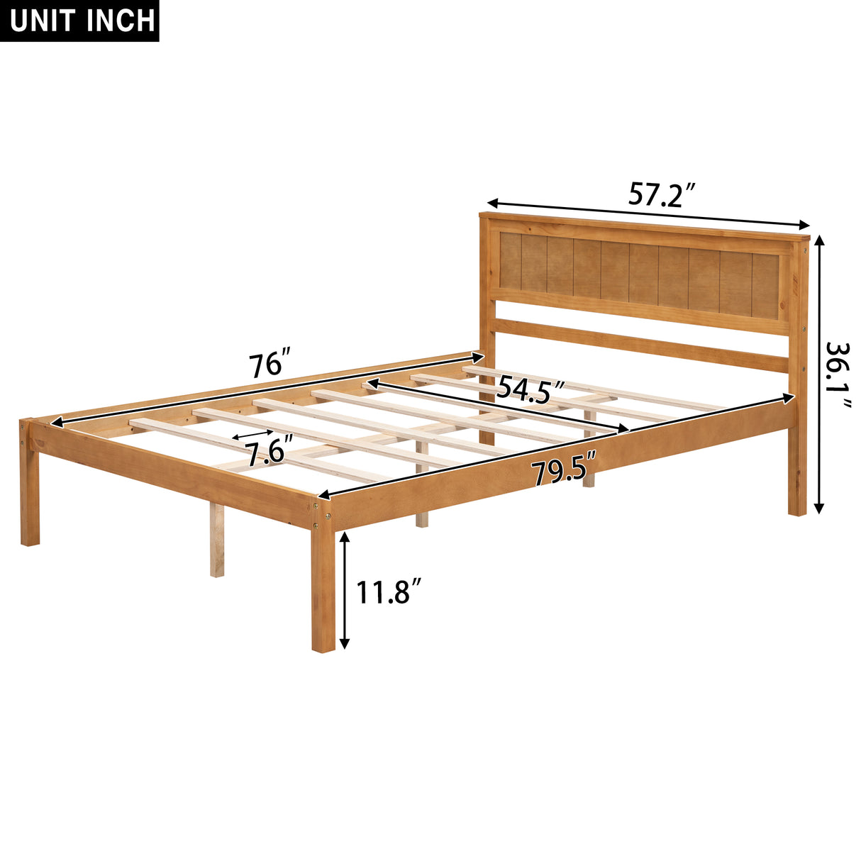 Platform Bed Frame with Headboard, Wood Slat Support No Box Spring Needed Full Oak