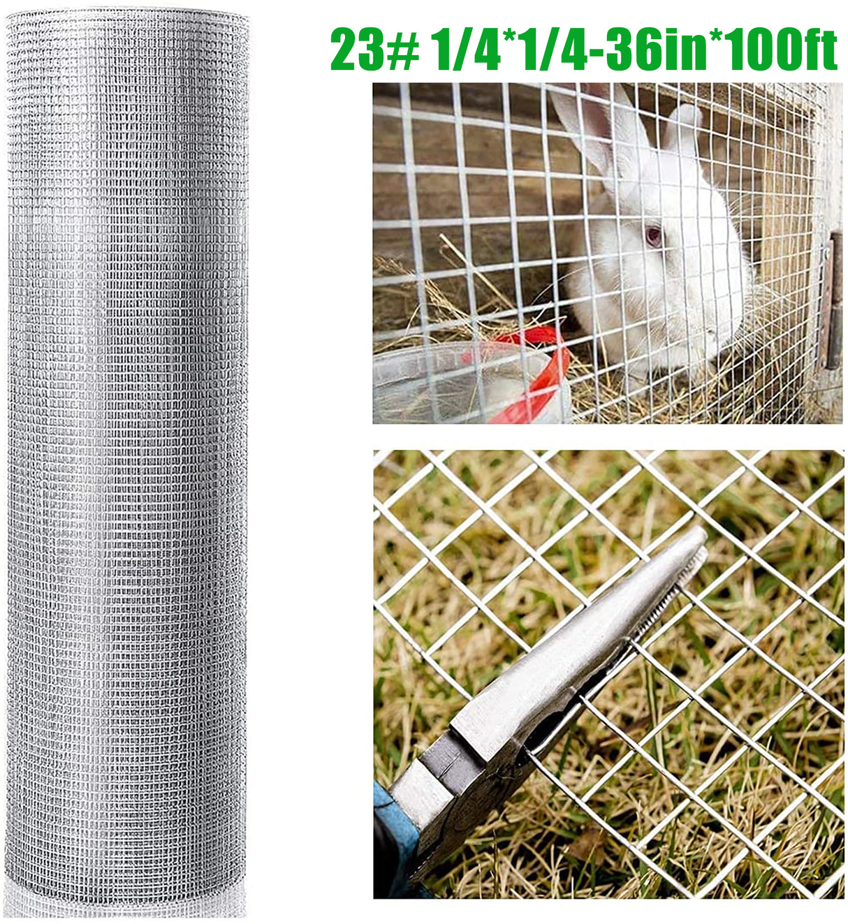Hardware cloth 1/4 inch 36 inch x 100 foot 23 gauge, hot-dip galvanized welded metal wire fence roll