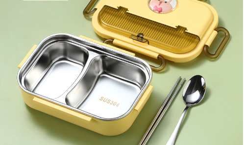Microwaveable stainless steel compartmentalized insulated lunch box with cutlery - V.I.P Digital Presence