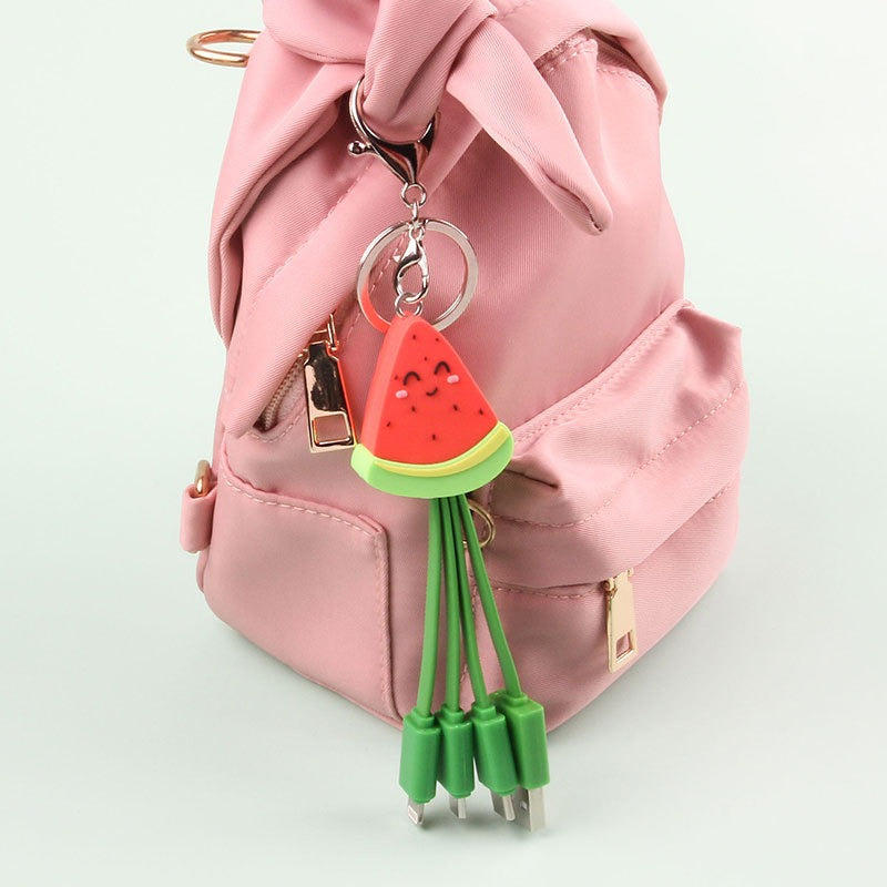 Summer cartoon charging cable refreshing fruit watermelon smiling face keychain data cable creative mobile fast charging cable - V.I.P Digital Presence