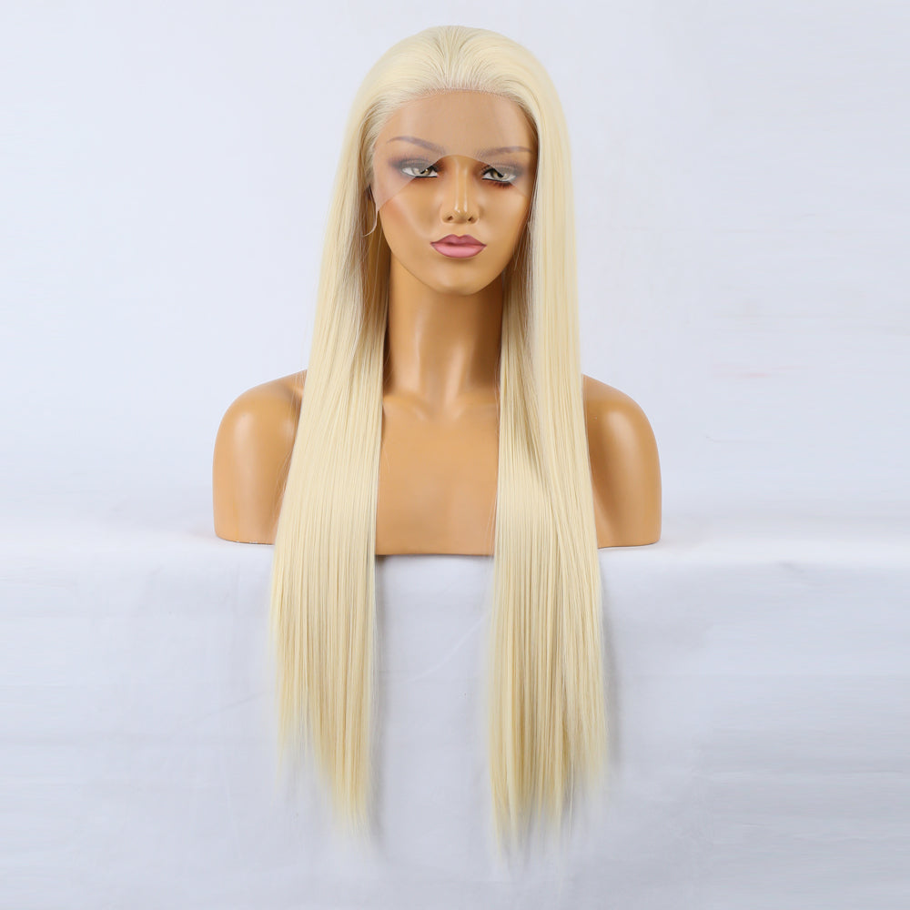 Natural Realistic Wig 613# Chemical Fiber Front Lace Long Straight Hair Matte High Temperature Silk Headgear - V.I.P Digital Presence
